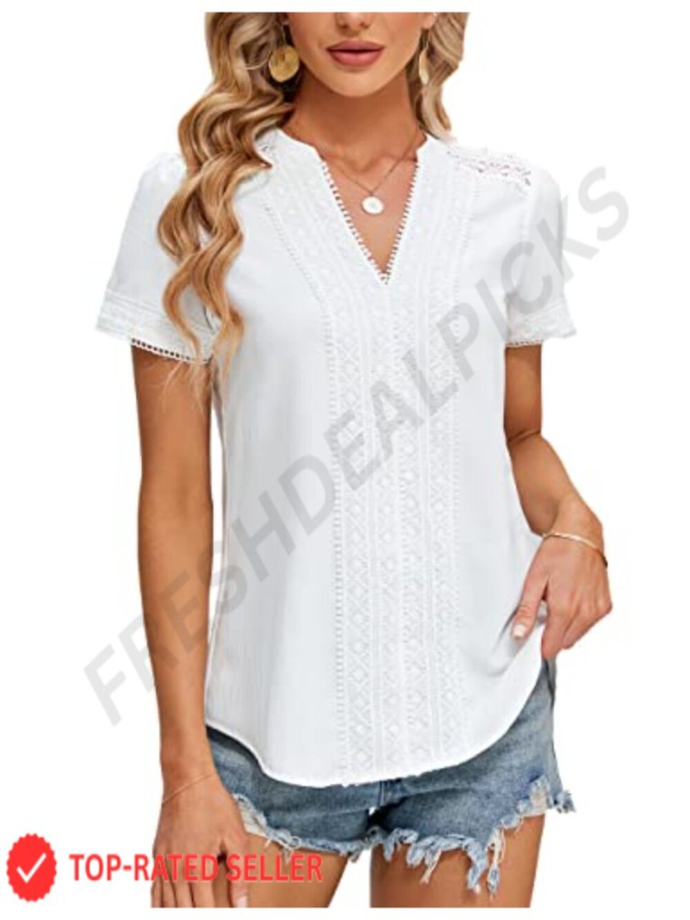 Womens Embroidered V Neck Short Sleeve Dressy Casual Blouse